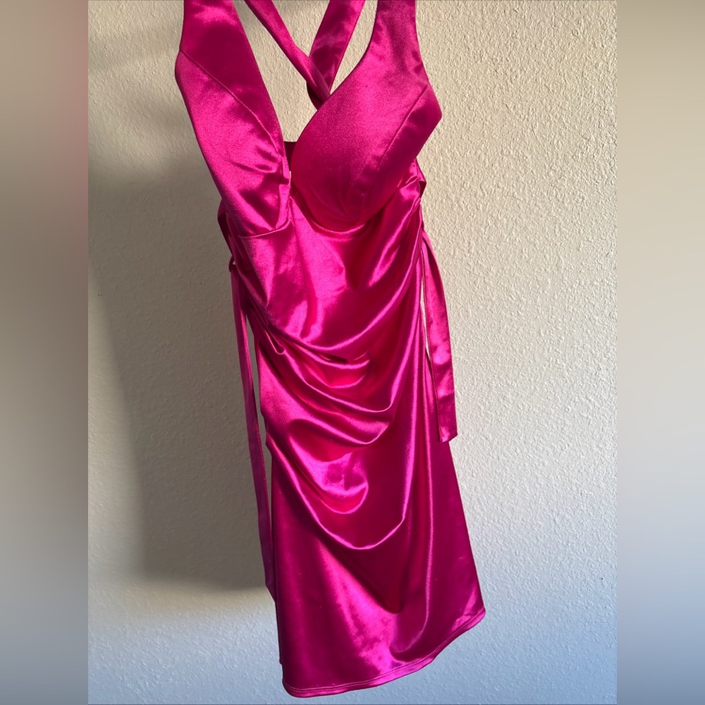 B Darlin Vibrant Pink Satin Dress